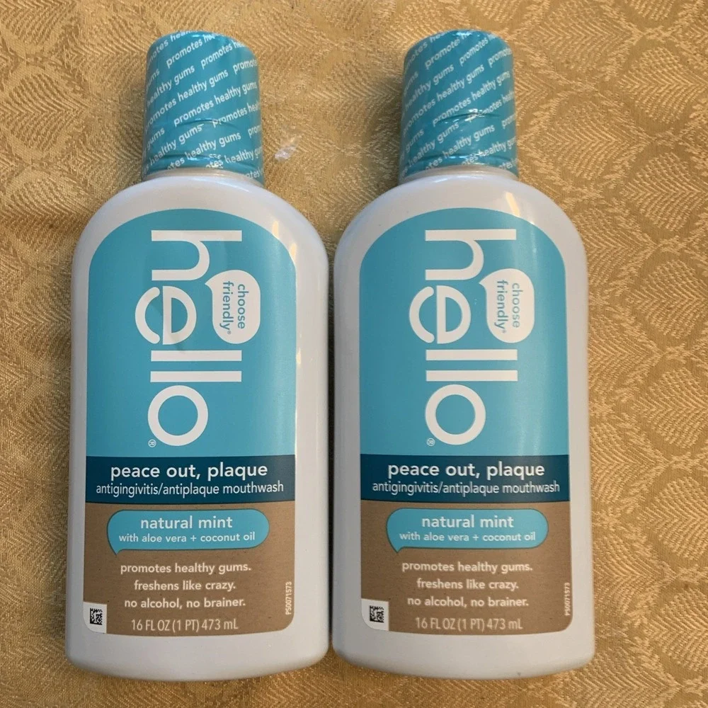 (2) HELLO Peace Out Plaque Antiplaque Mouthwash Natural Mint 16oz Exp 02/2027